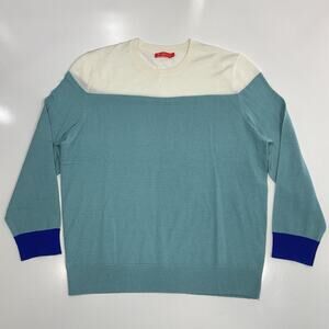 Redvanly Merino Wool Pullover Sweater Size Large White Blue Teal Colorblock